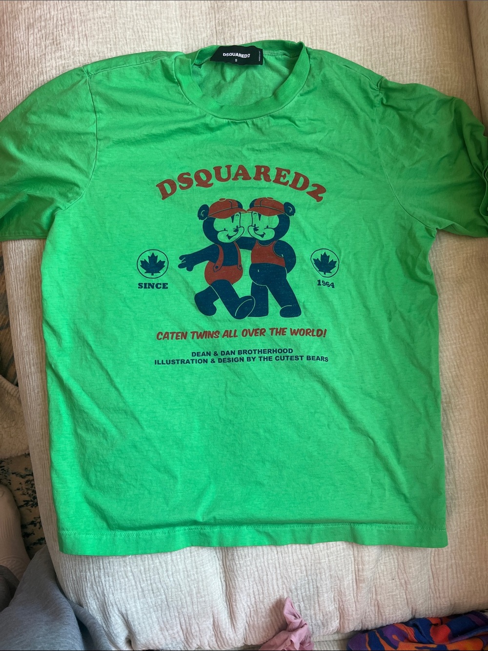 DSQUARED2 Bright Green Twin Bears Graphic Tee